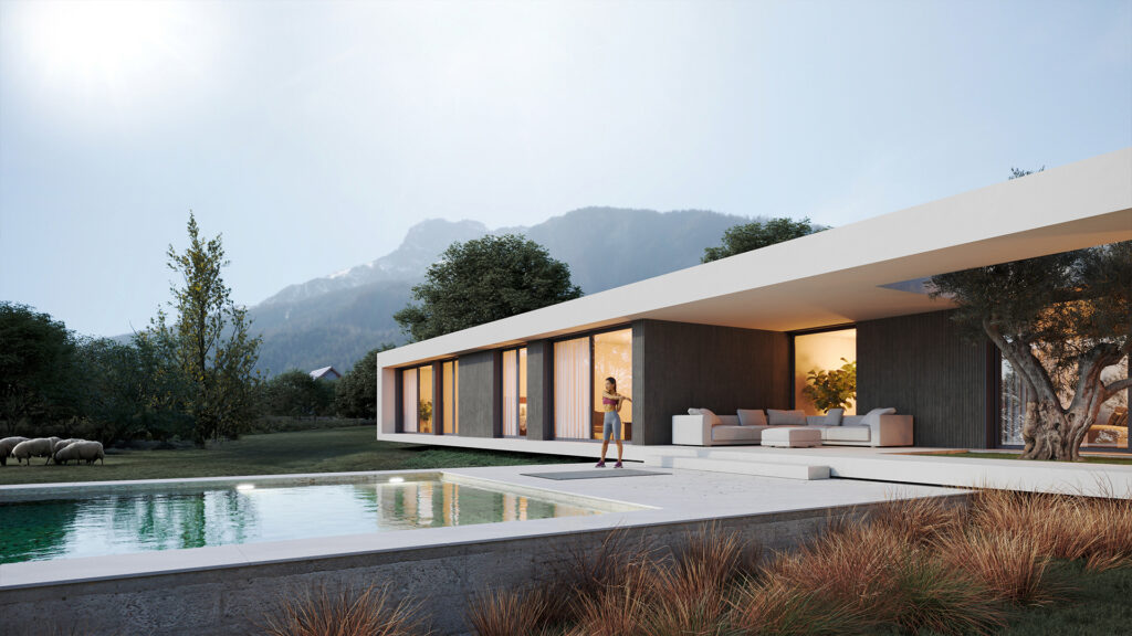 Modernes luxus-fertighaus modell Grünwald- Fassade luxury