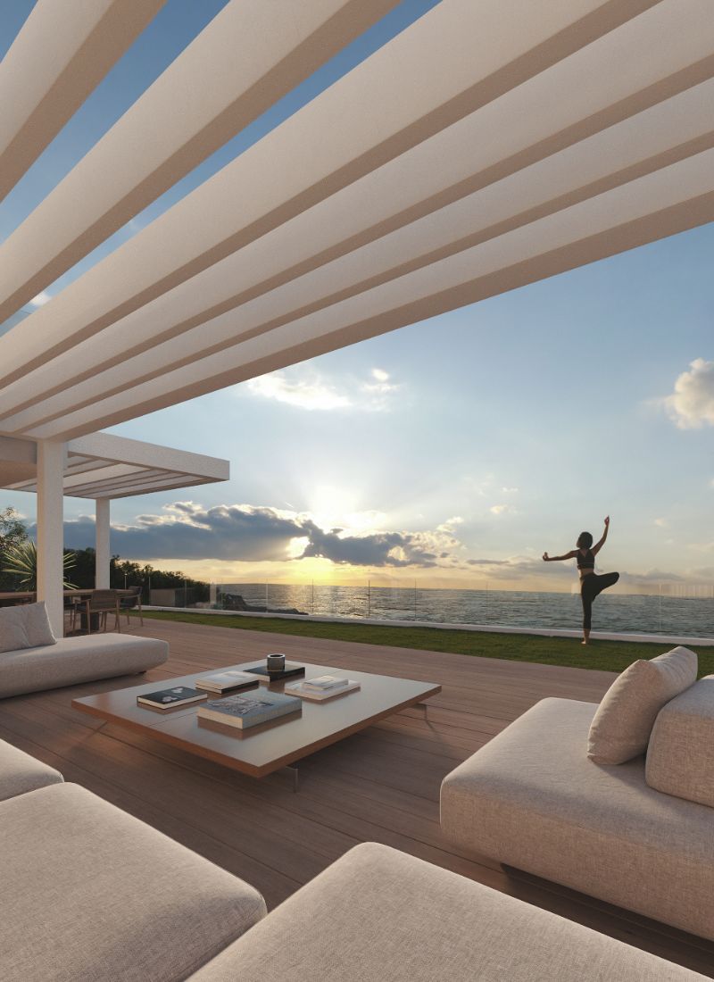 Pergola im Garten mit Meerblick Sommer in Javea, Alicante