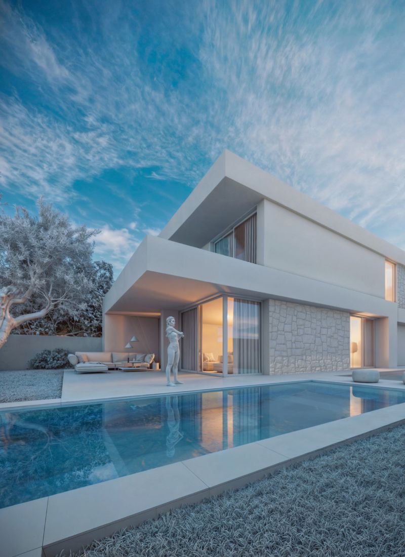 Modellansicht Außenansicht eines Modulhauses in Valencia